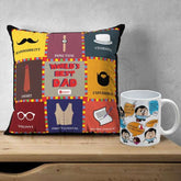 Gifts for Dad- Printed Multicolor Poly Satin Cushion and Ceramic Coffee Mug